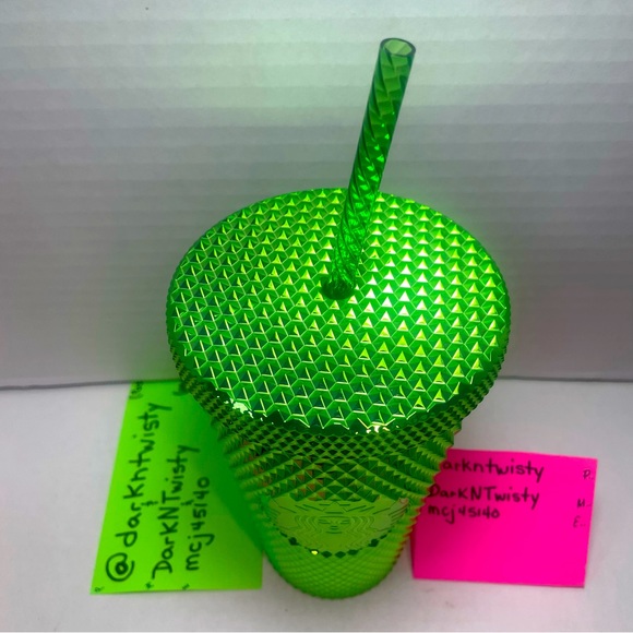 BNWT 1 STARBUCKS 2023 BRIGHT SHINY METALLIC GREEN STUDDED 16OZ TUMBLER C… - Picture 6 of 13